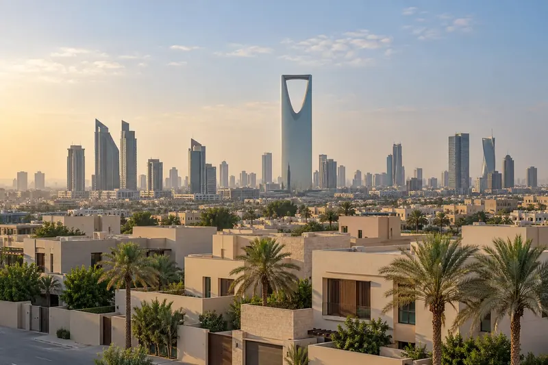 أفق الرياض وبرج المملكة وقت الغروب، صورة توضيحية